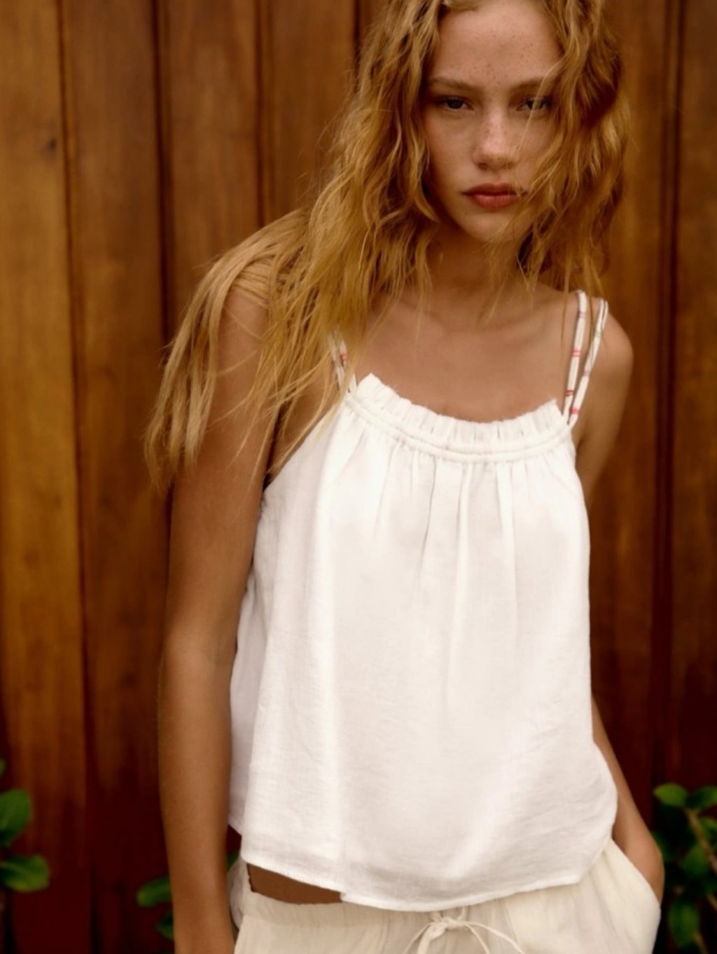 Nwt Zara Gathered Strappy Women’s White Spaghetti Strap Tank Top Large